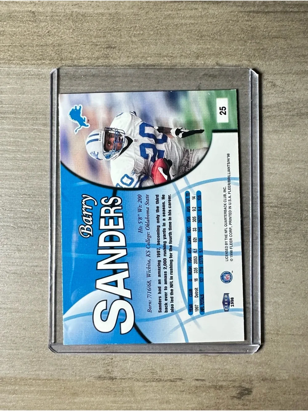 Barry Sanders Signed 1998 Fleer Brilliants #25. Autograph. Detroit Lions.